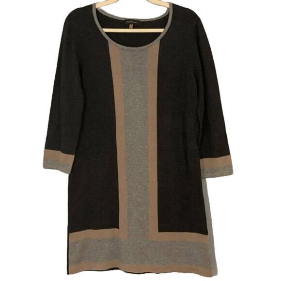 Spense Neutral, Black, Gray, Tan, Colorblock Cotton Blend Sweater Dress, M - Picture 1 of 15